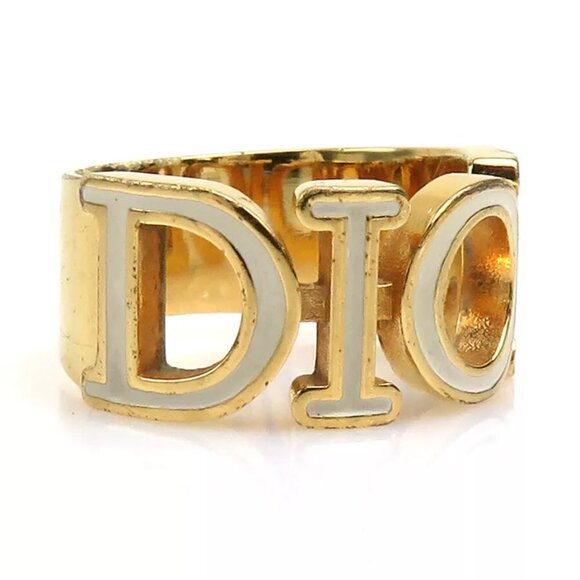 Auth Christian Dior Ring Gold/Off White Metal/Enamel - 55851g - Picture 1 of 11